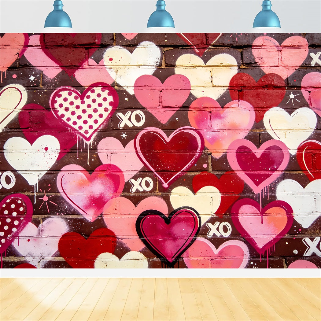 Toile de fond XOXO Graffiti Cœur Mur de briques Toile de fond pour la Saint-Valentin des années 90 LXX512-78