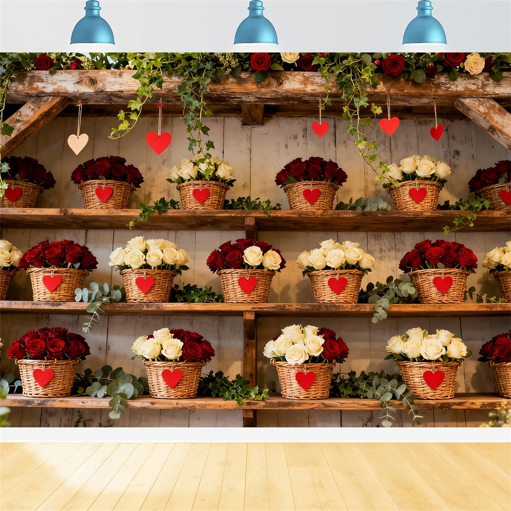 Fond Valentine simple Panier floral rustique Fond mur rose rouge LXX512-86