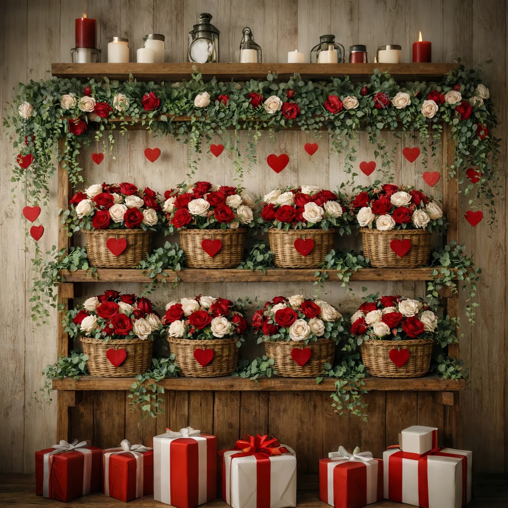 Fond rose rouge Mur floral rustique Fond Valentine simple LXX512-87