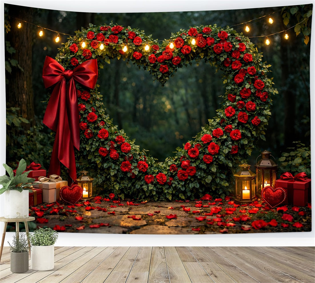 Fond cœur de roses rouges Arche florale Forêt Boîte cadeau Fond Saint-Valentin LXX512-96