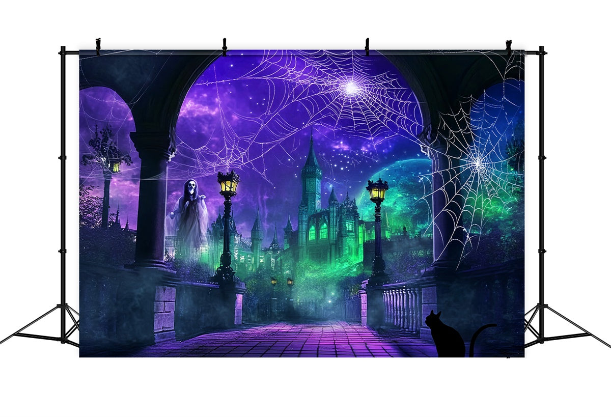 Toile de fond Halloween Château Envoûté et Toile Magique LXX57-100