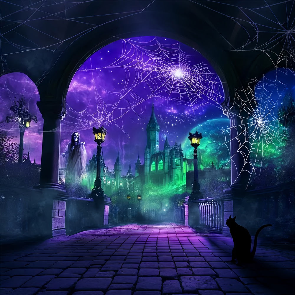 Toile de fond Halloween Château Envoûté et Toile Magique LXX57-100