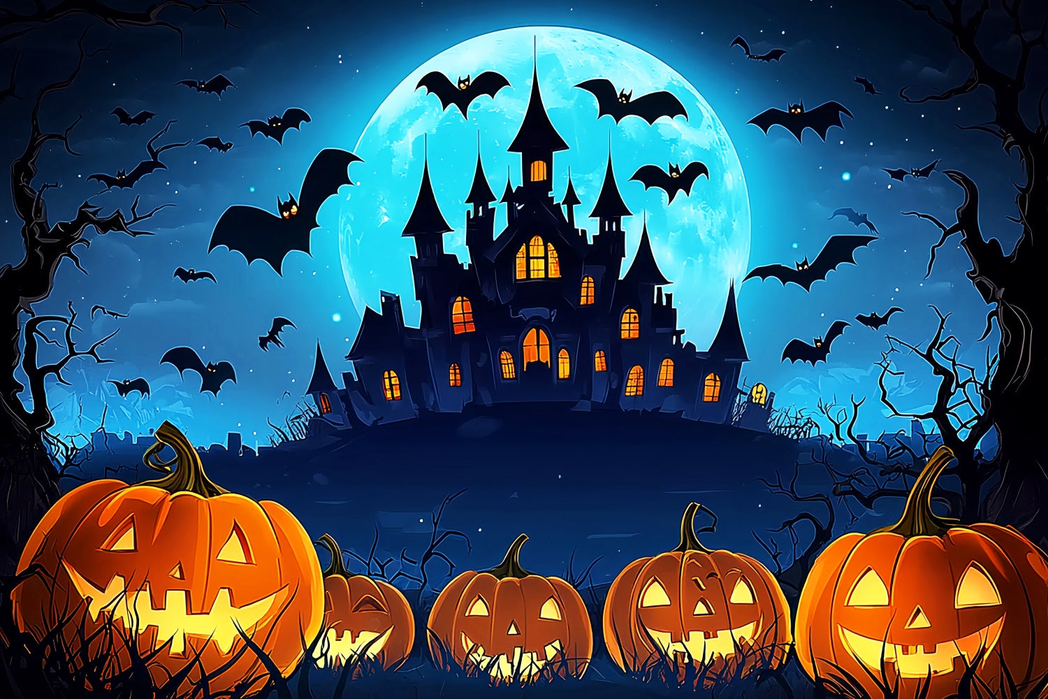 Toile de fond Halloween Château Hanté Dessiné LXX57-102