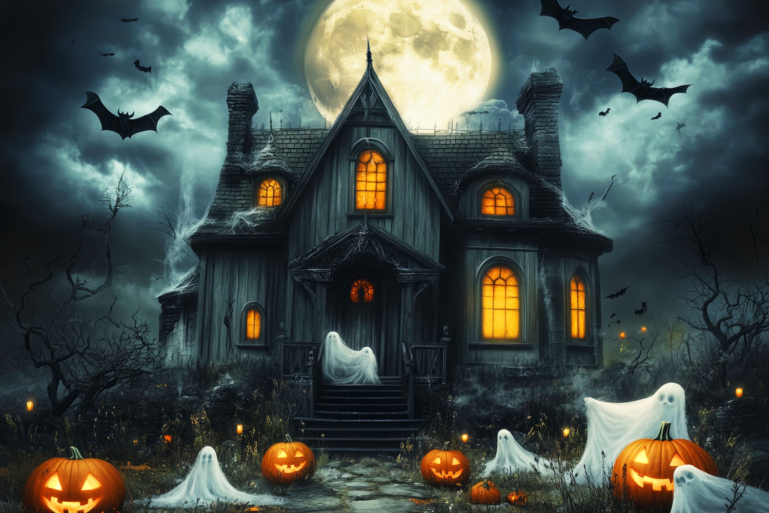 Toile de fond Halloween Défilé de Fantômes et Lune LXX57-104