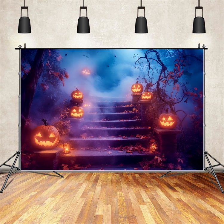 Toile de fond Photo Halloween Escalier Brillant aux Citrouilles LXX57-105