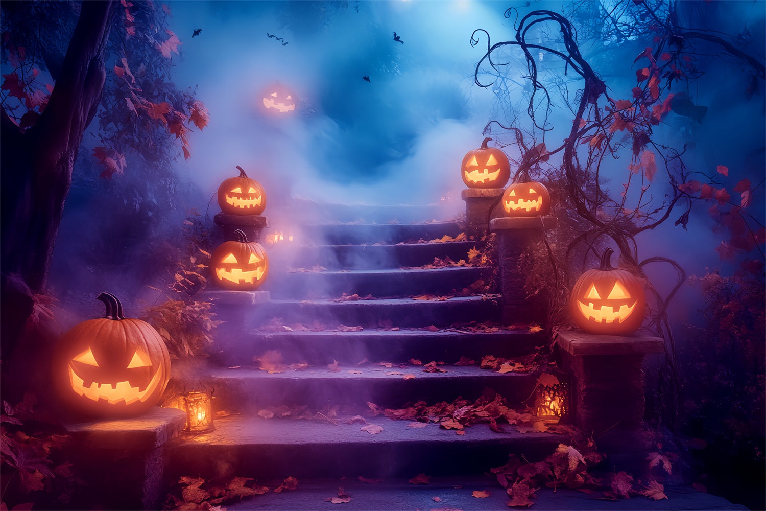 Toile de fond Photo Halloween Escalier Brillant aux Citrouilles LXX57-105