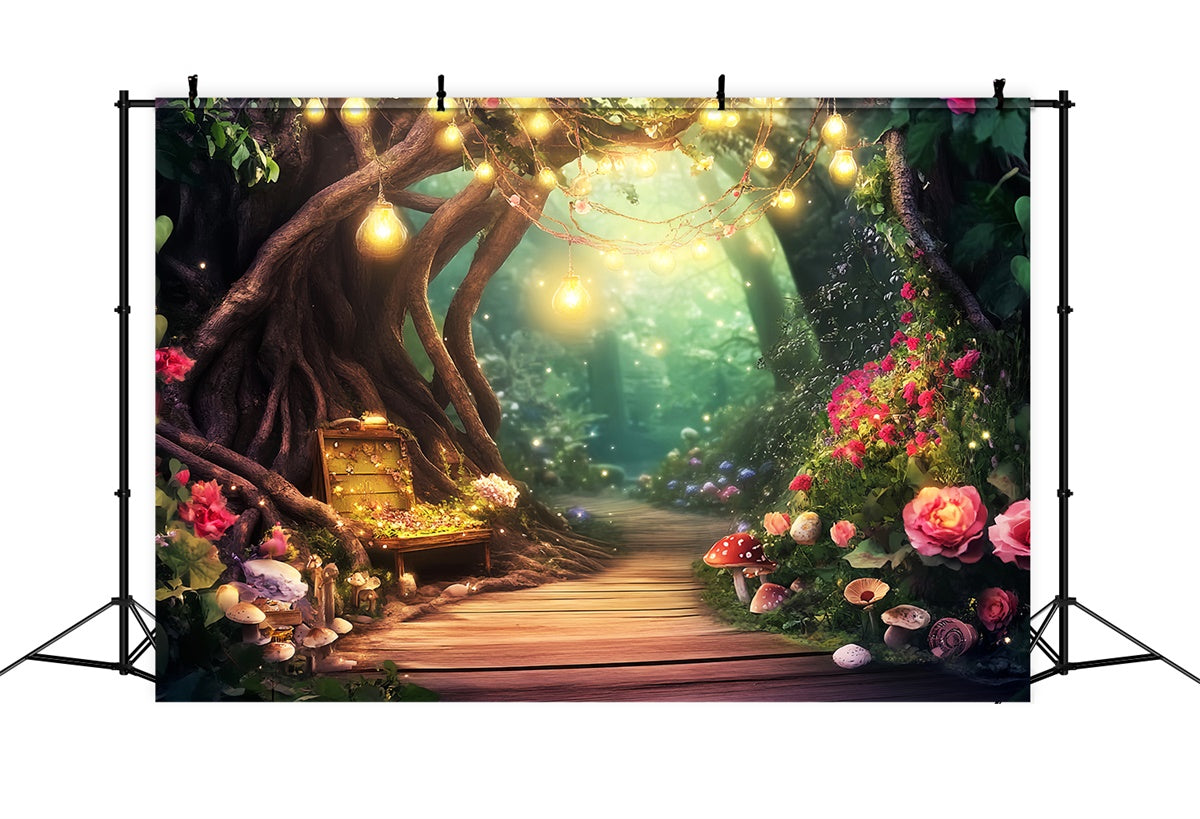Toile de fond Forêt Magique Lueur Sentier Champignon LXX57-117
