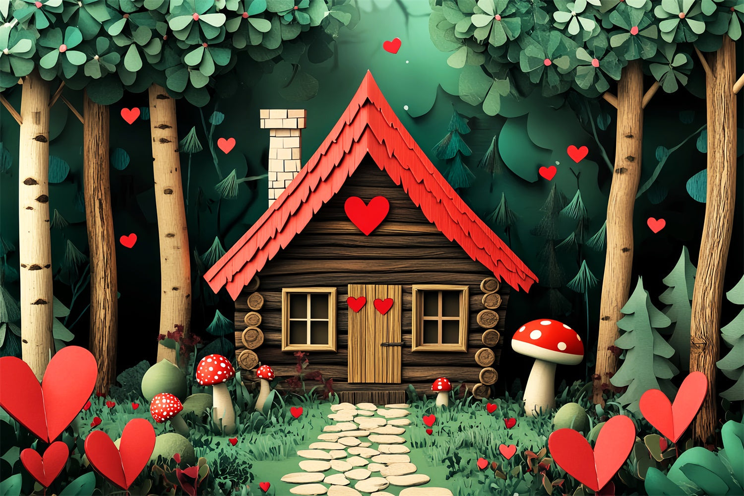 Toile de fond Photo Forêt Bois Chalet Cœur Fantaisie LXX57-122