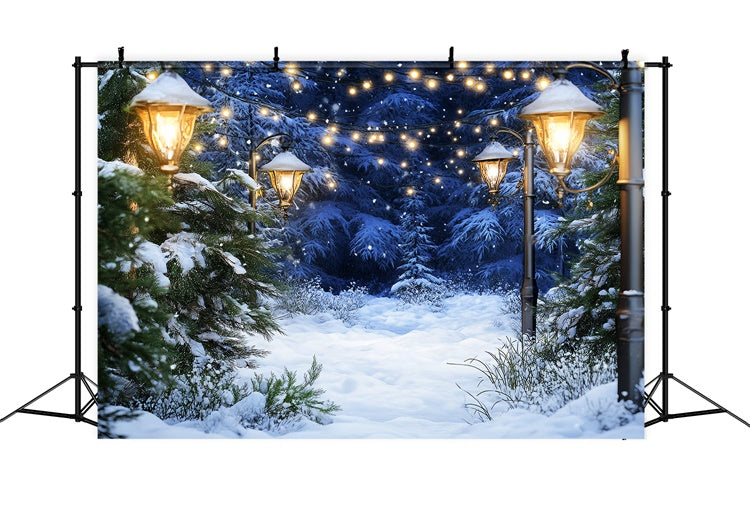 Toile de fond Forêt Neige Pins Illuminés Douillets LXX57-123