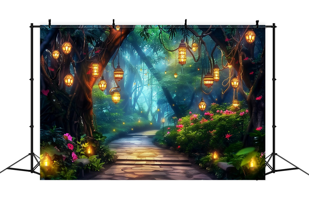 Toile de fond Forêt Fantaisie Lueur Chemin Fleurissant LXX57-125
