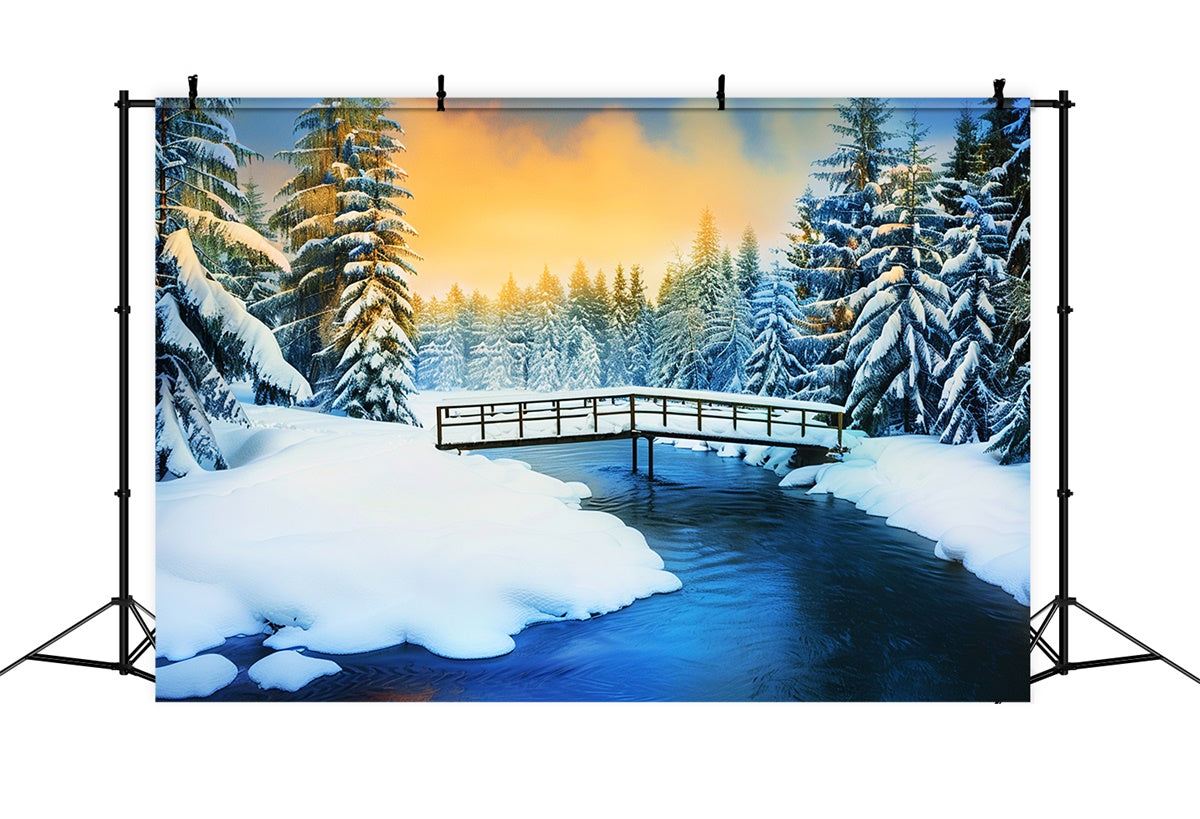 Toile de fond Forêt Neige Pins Givrés Lueur LXX57-137