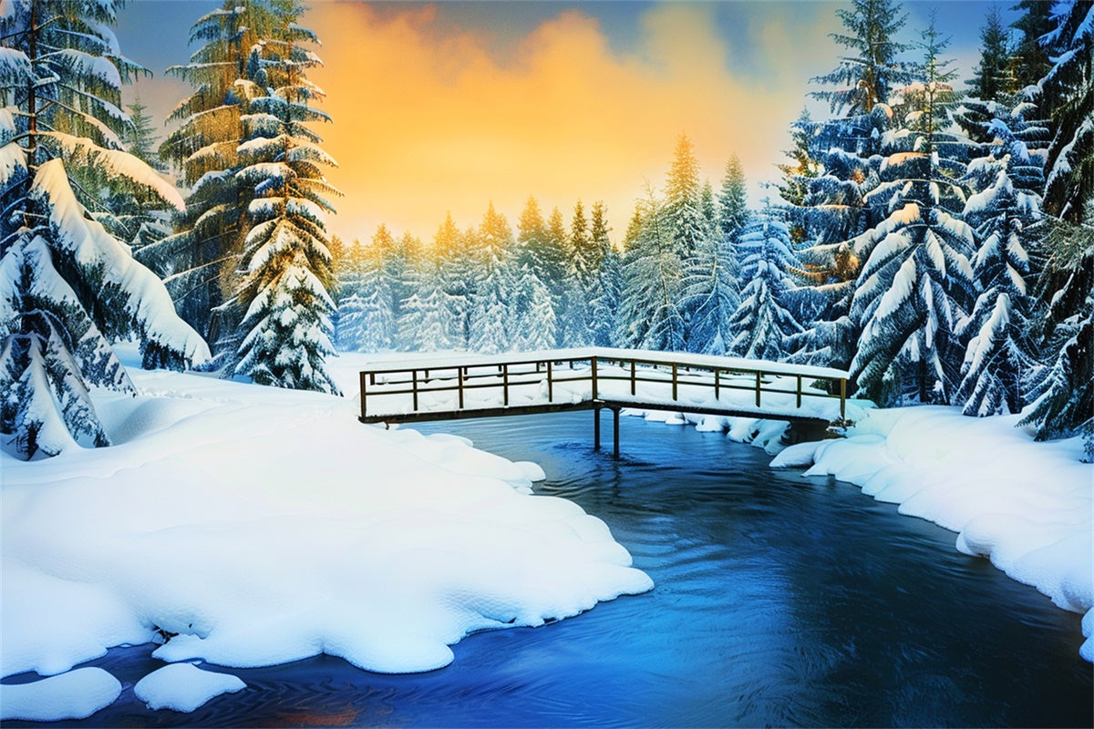 Toile de fond Forêt Neige Pins Givrés Lueur LXX57-137