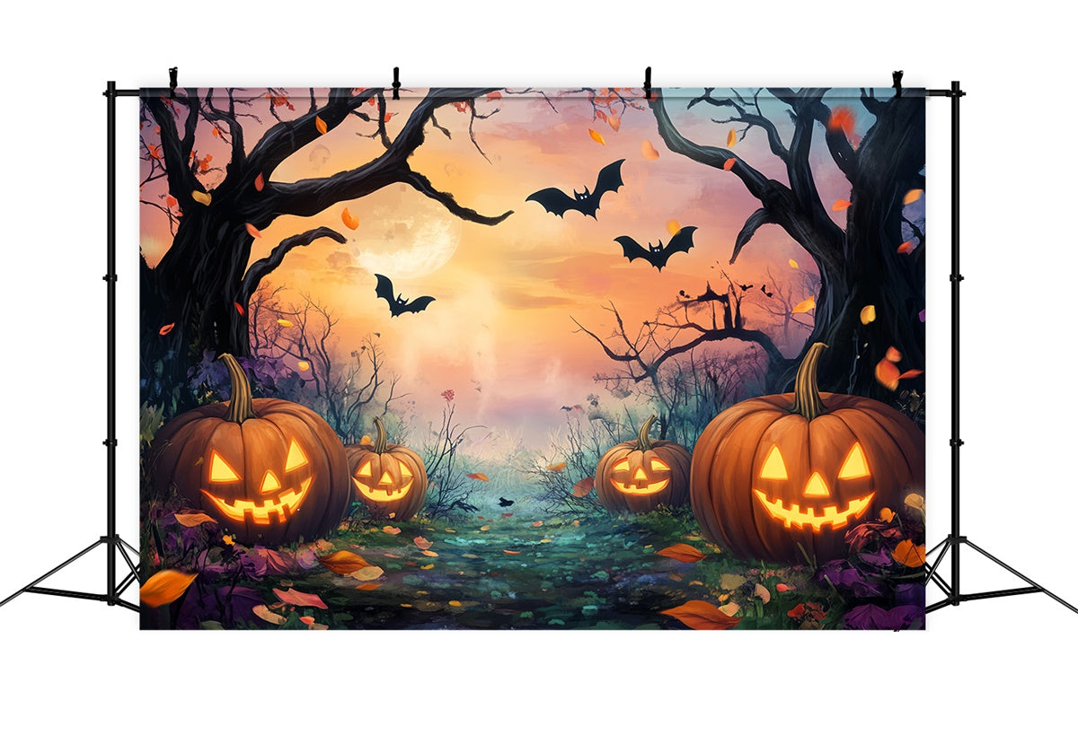 Toile de fond Forêt Halloween Sentier Citrouille Clair Lune LXX57-143