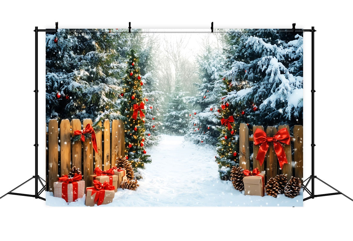 Toile de fond Photo Forêt Noël Présents Pins Enneigés LXX57-144
