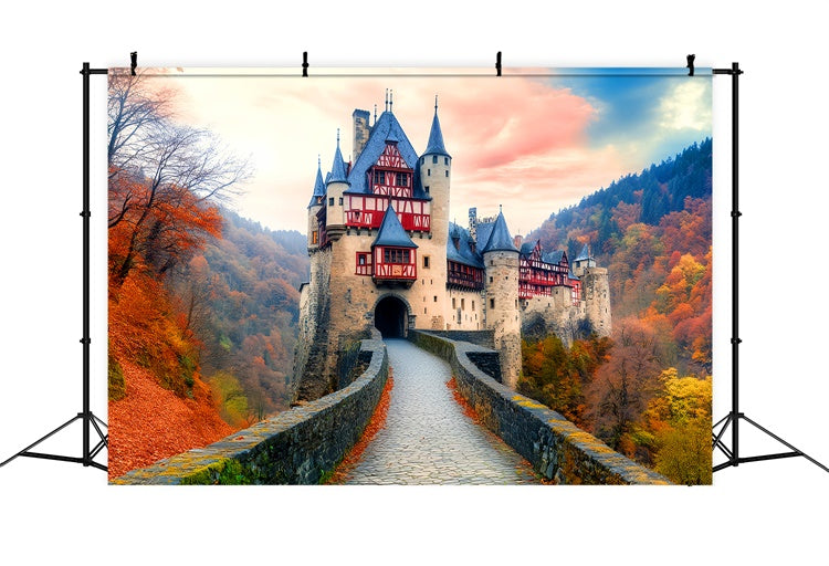 Toile de fond Déco Automne Château Crépuscule Enchanté LXX57-153