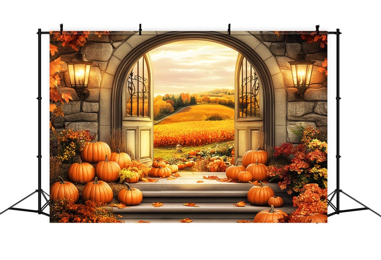 Toile de fond Photo Automne Champs Dorés Arche Pierre LXX57-158