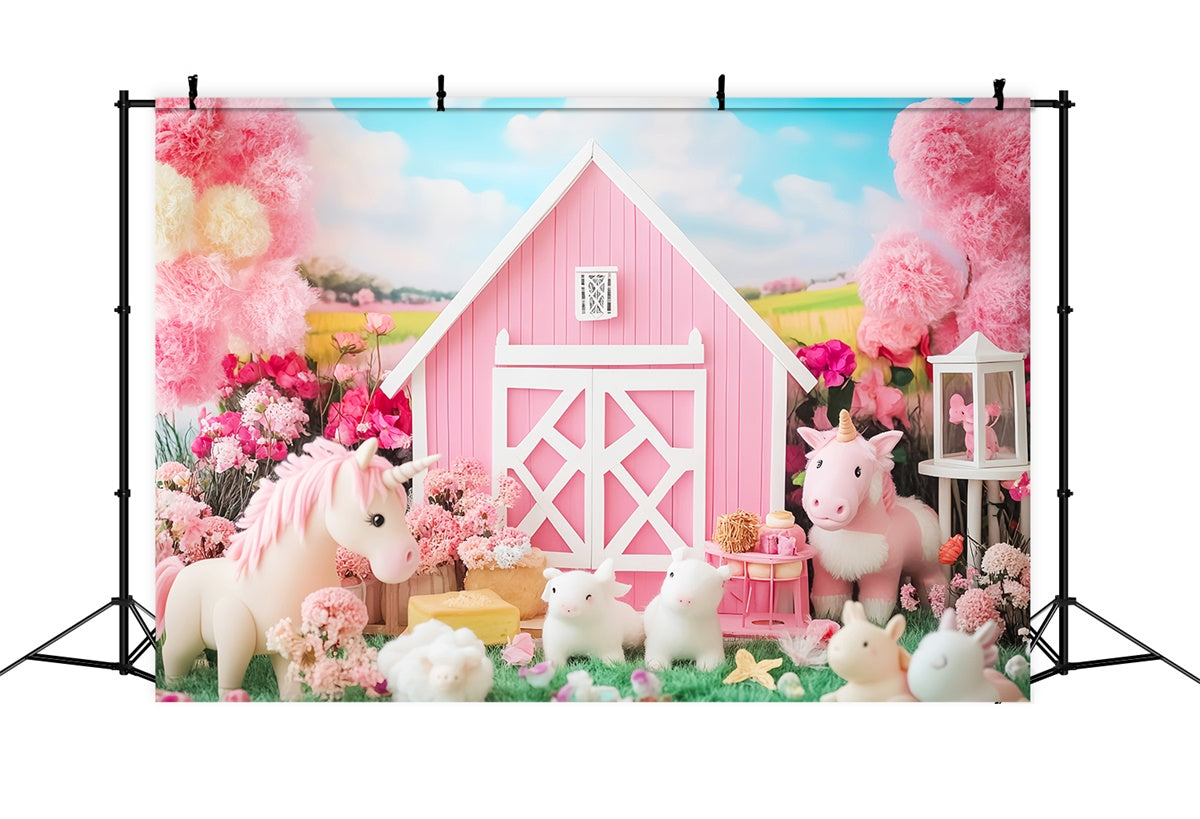 Toile de fond Automne Ferme Licorne Rose Fantaisie LXX57-161