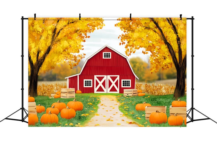 Toile de fond Déco Automne Sentier Grange Forêt LXX57-162