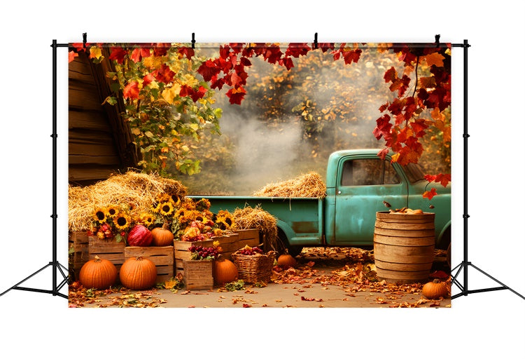 Toile de fond Automne Camion Bleu Rustique Tournesols LXX57-171