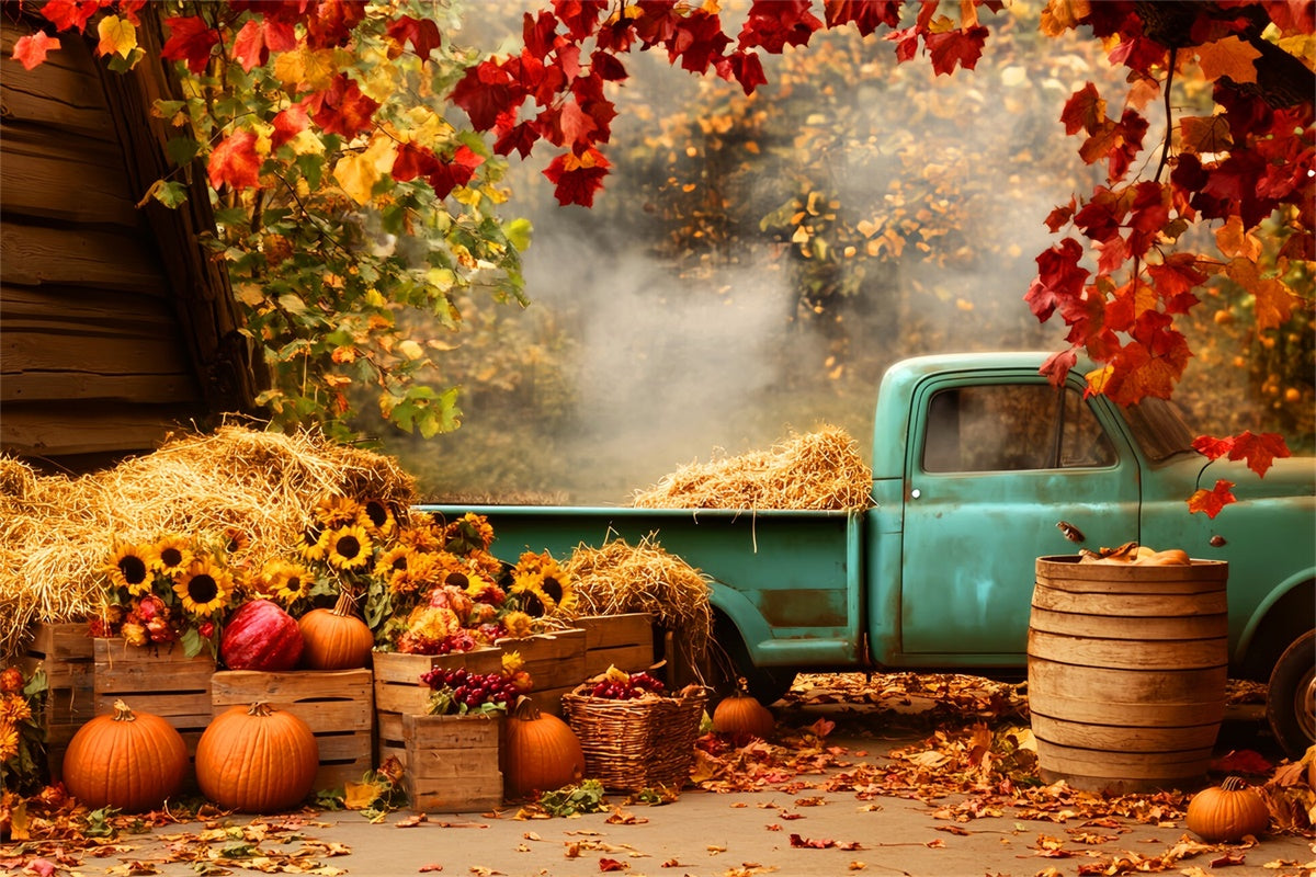 Toile de fond Automne Camion Bleu Rustique Tournesols LXX57-171