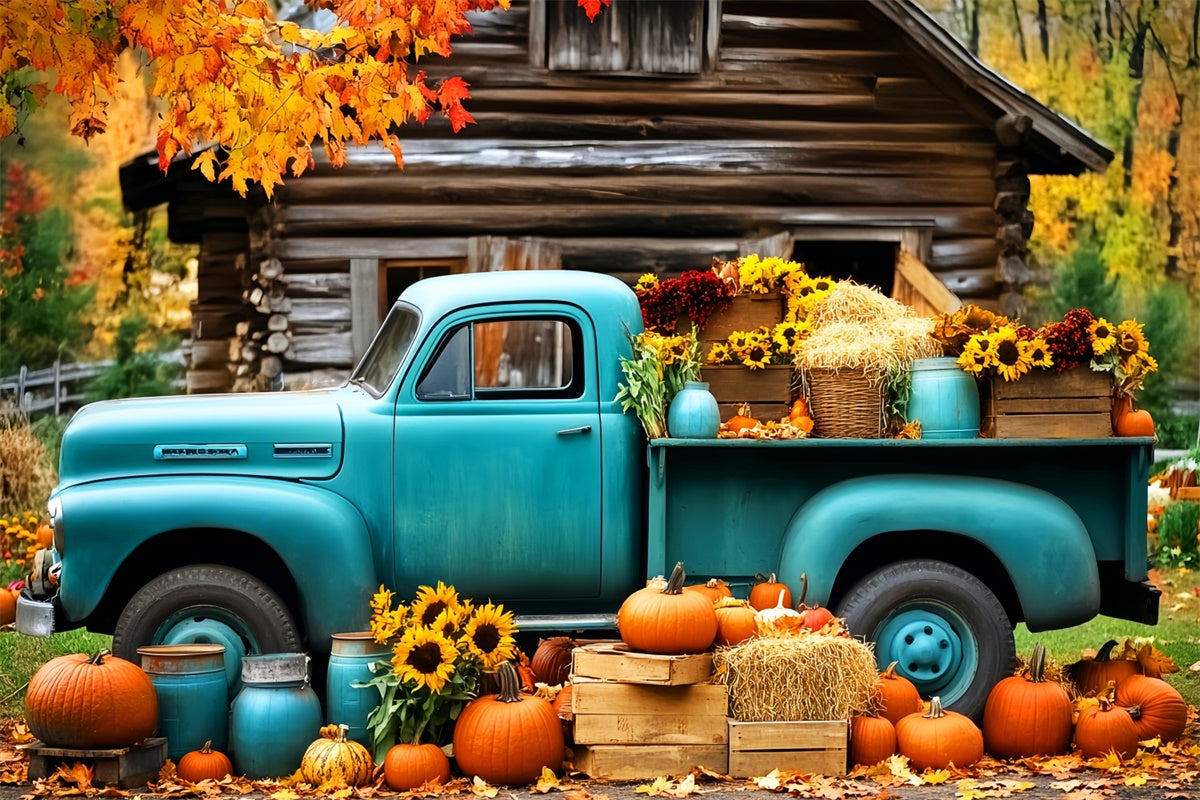 Toile de fond Photo Automne Cabane Récolte Camion LXX57-172