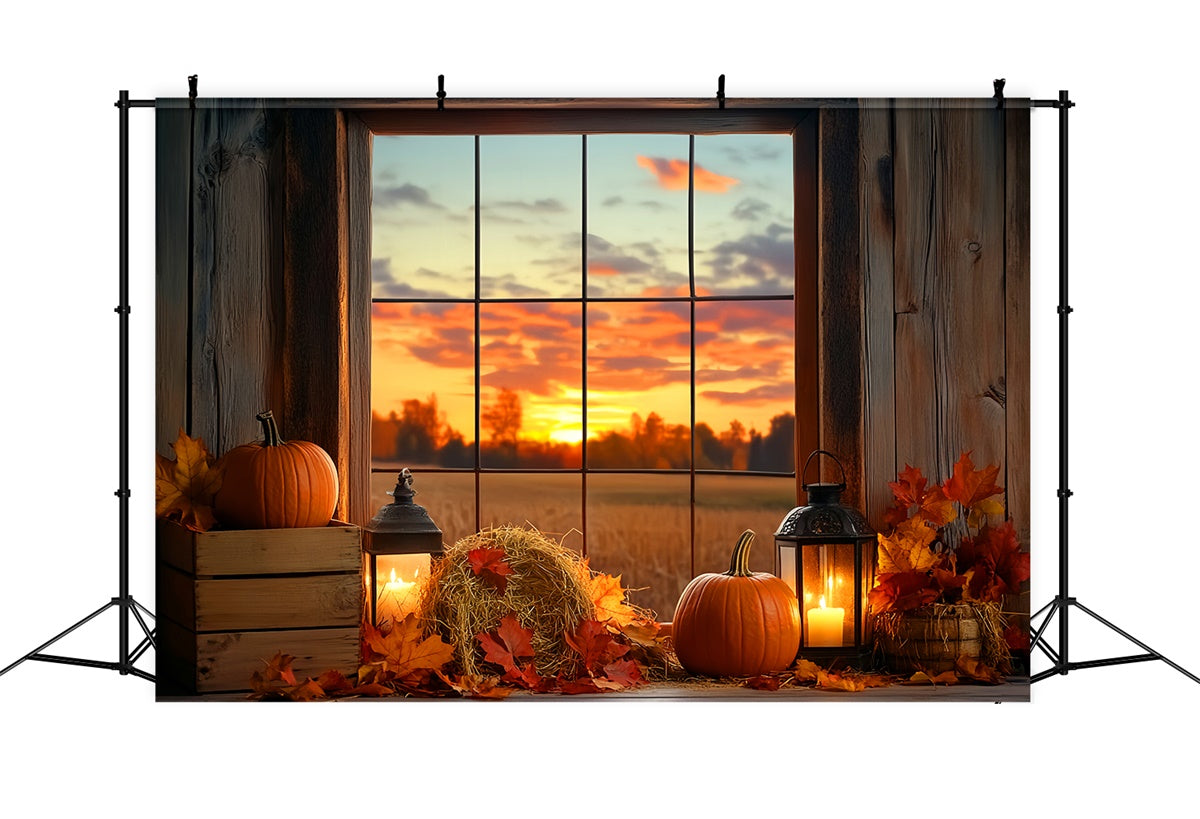 Toile de fond Déco Automne Citrouille Crépuscule Fenêtre LXX57-175