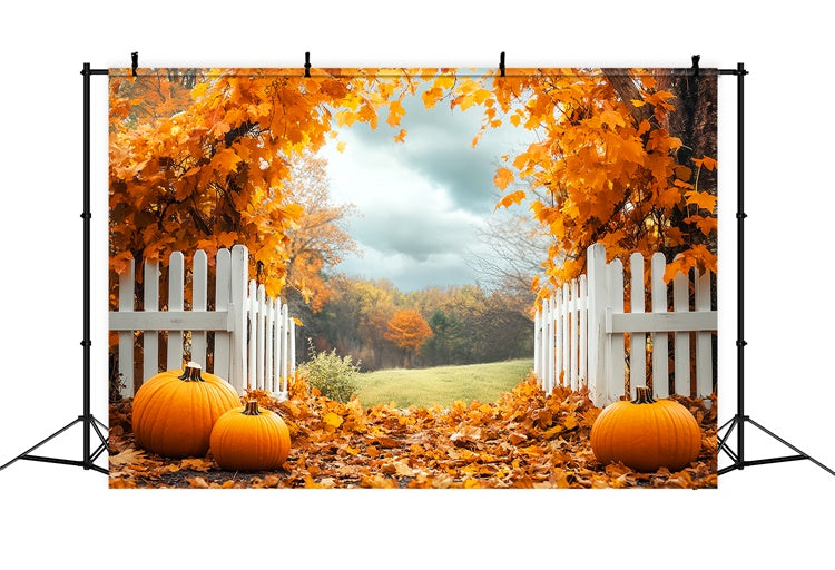 Toile de fond Déco Automne Citrouilles Clôture Verger LXX57-179