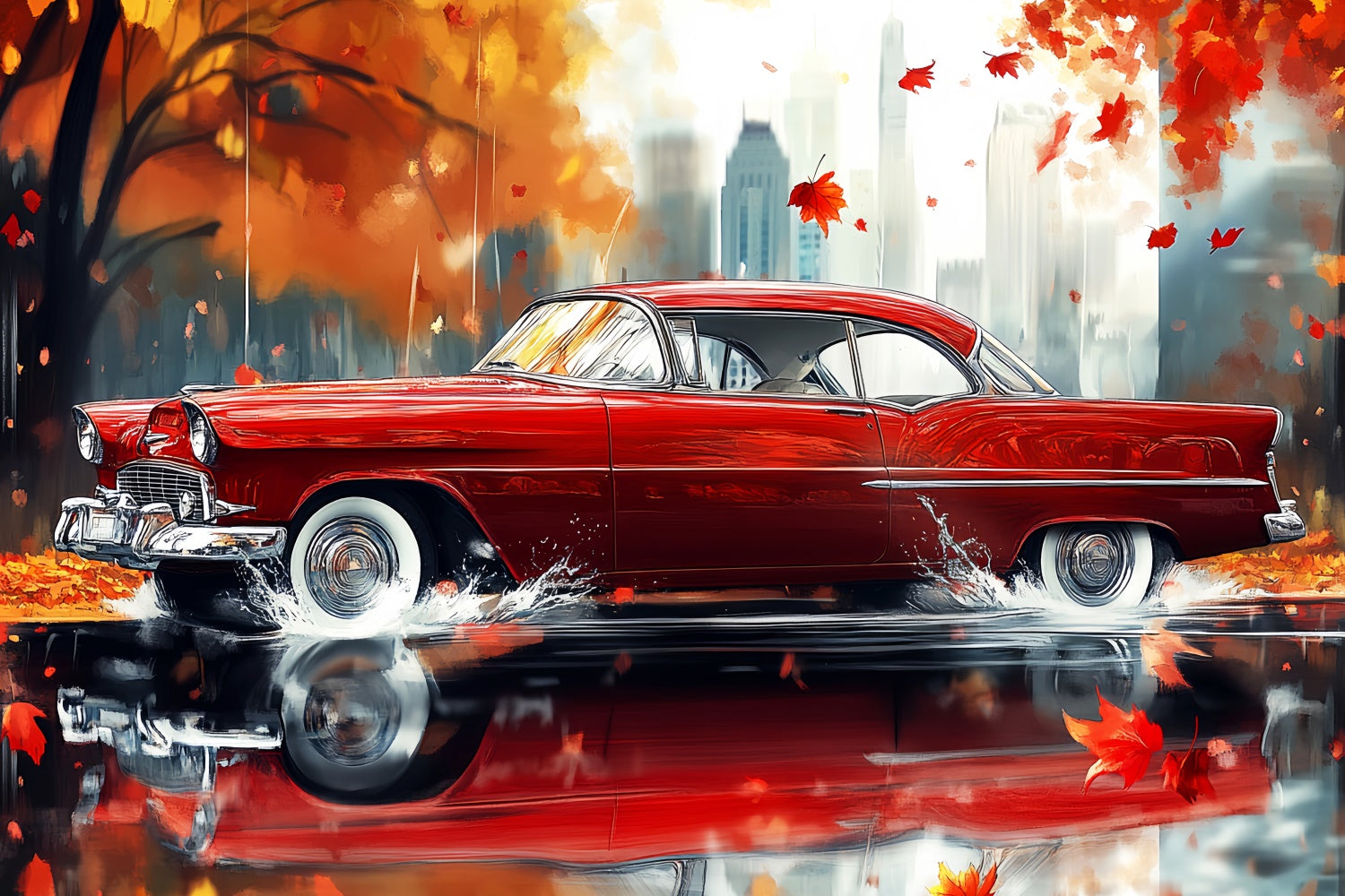 Toile de fond Photo Automne Voiture Vintage Lumière Urbaine LXX57-182