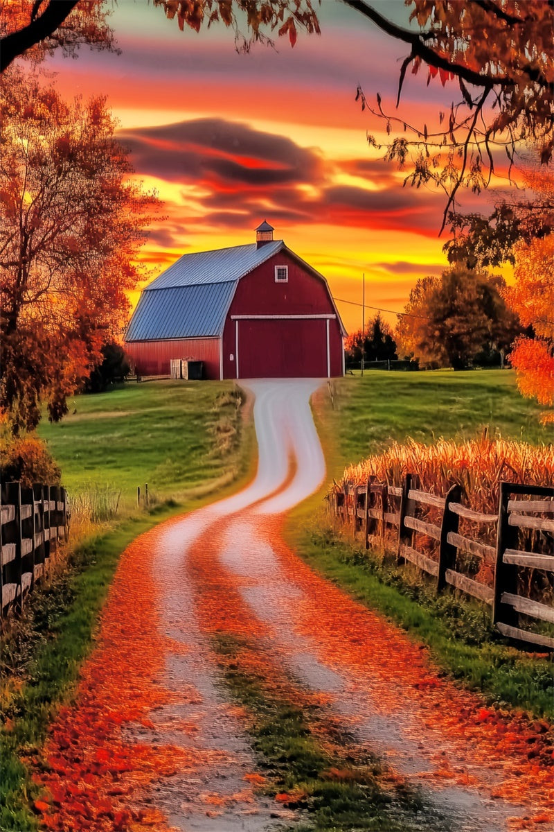 Toile de fond Photo Automne Grange Rustique Lumière Crépuscule LXX57-184