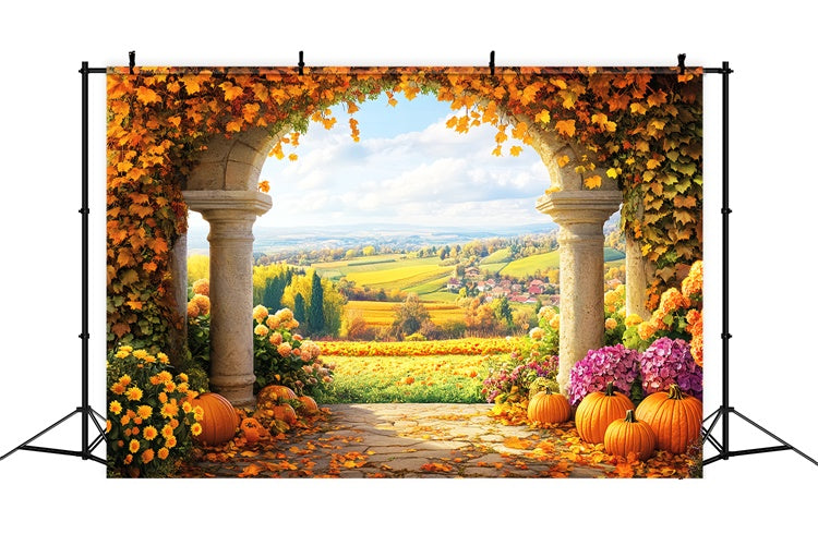 Toile de fond Automne Vue Jardin Arche Rustique LXX57-185