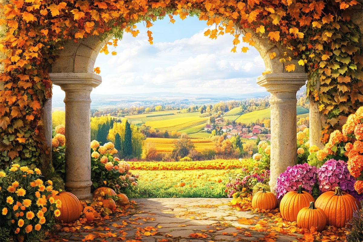 Toile de fond Automne Vue Jardin Arche Rustique LXX57-185