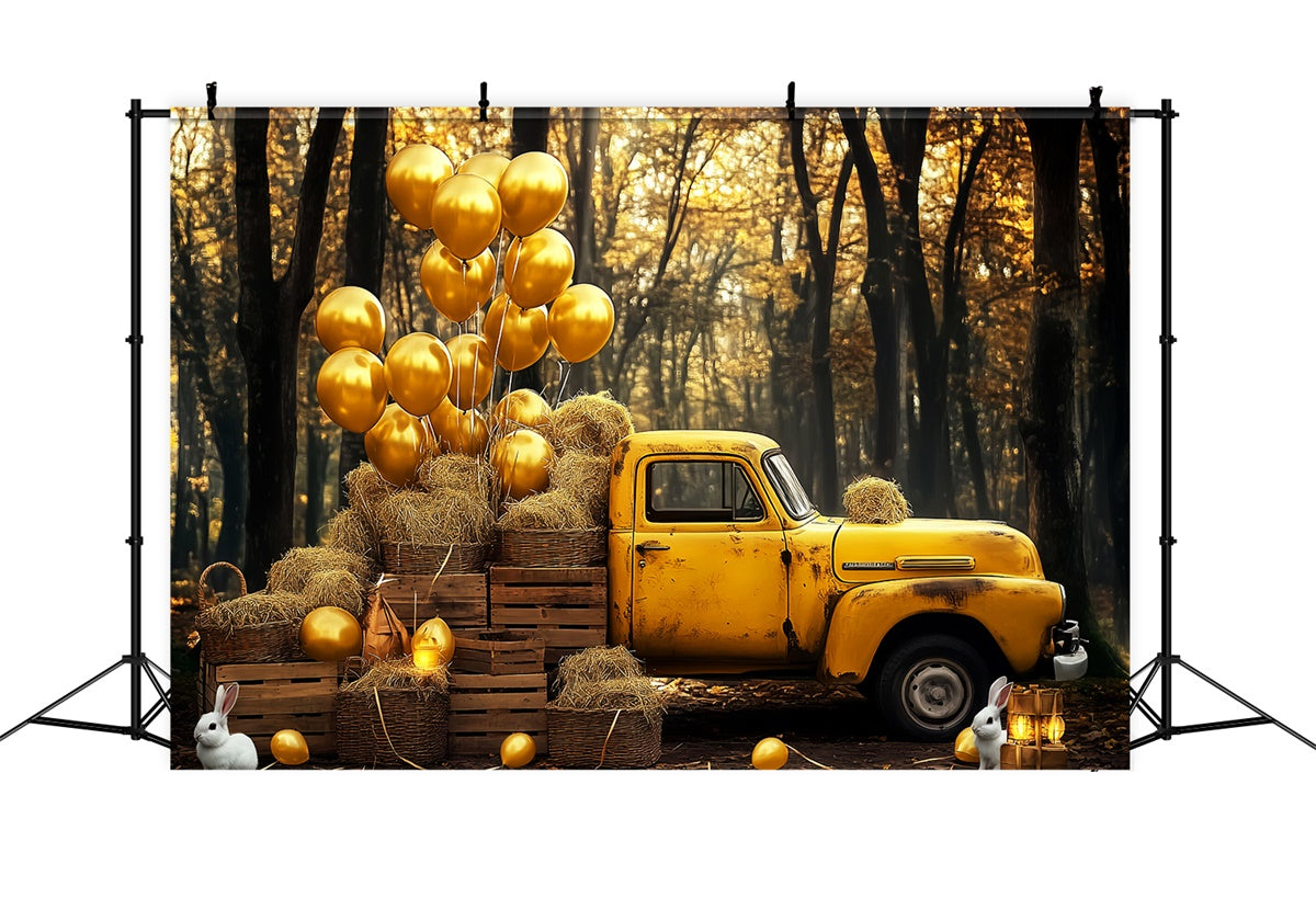 Toile de fond Vintage Forêt d’Automne Camion Ballons LXX57-211