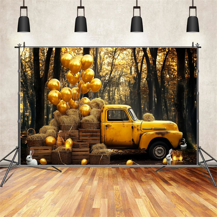 Toile de fond Vintage Forêt d’Automne Camion Ballons LXX57-211