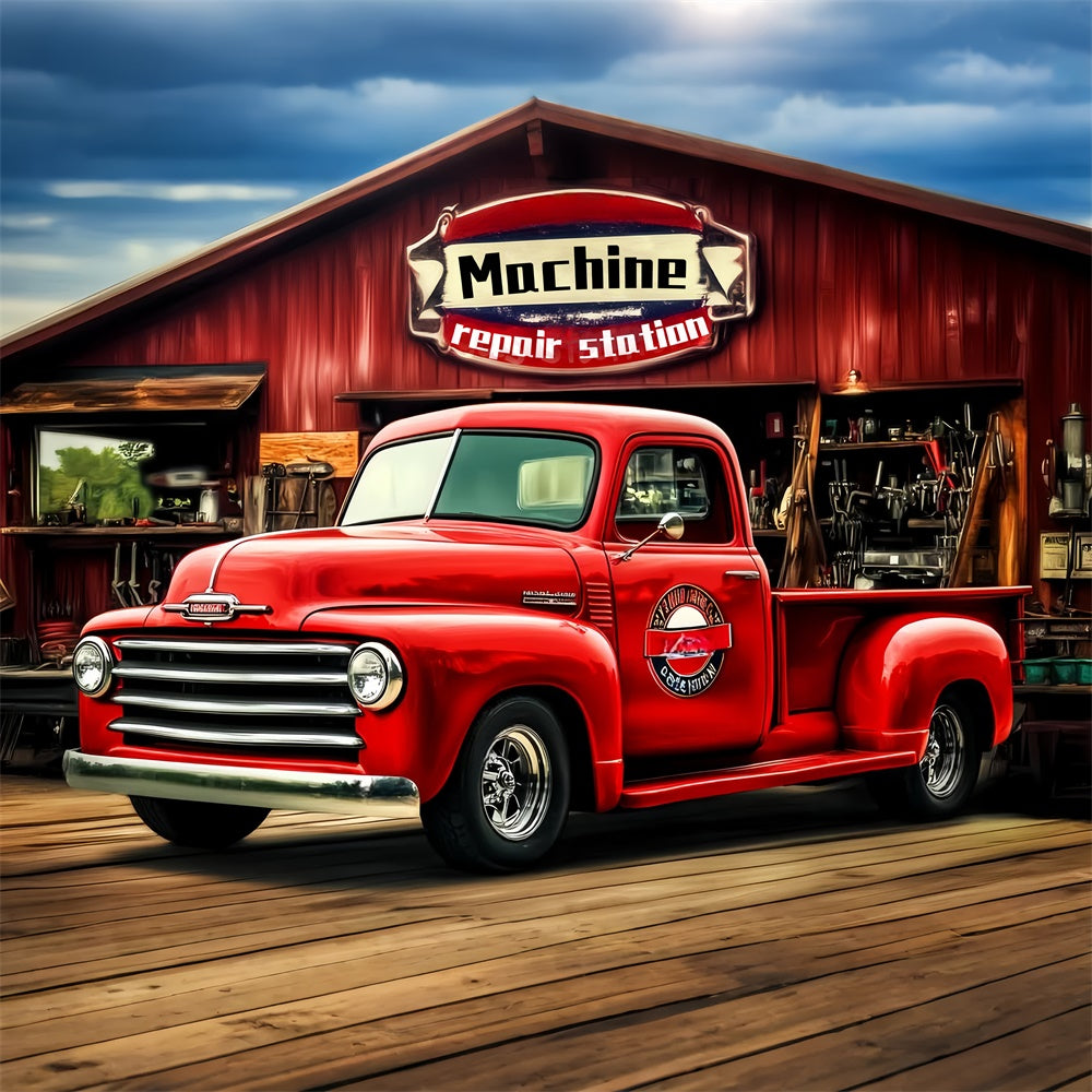 Toile de fond Vintage Rétro Camion Garage Rouge LXX57-229