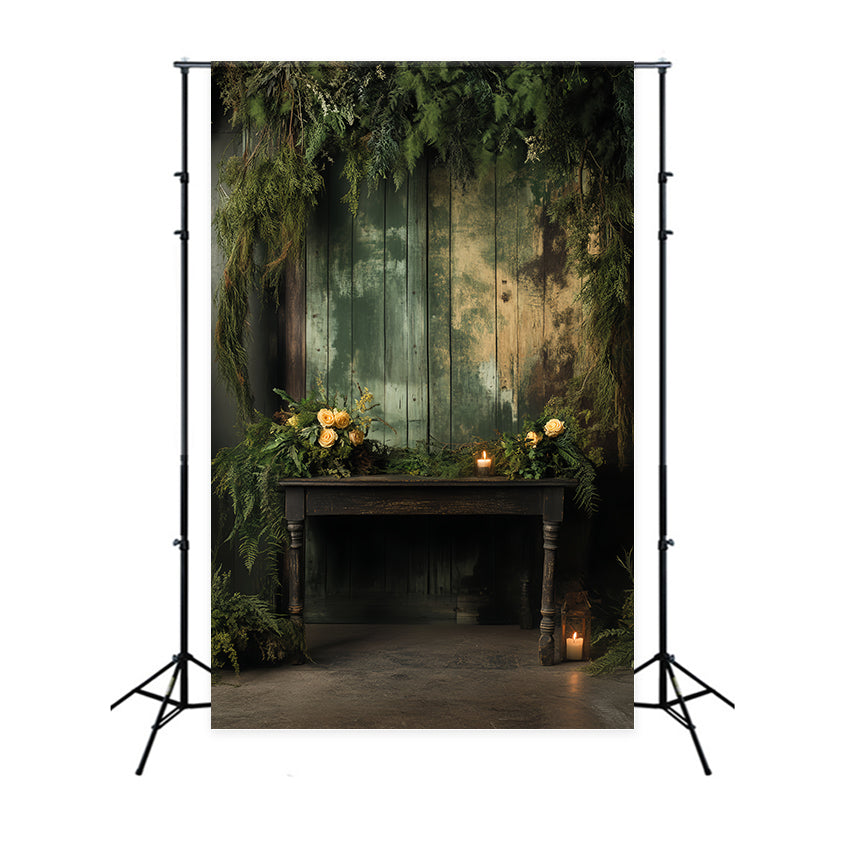 Toile de fond Portrait Bois Vert Rustique Panneau Tissu LXX57-262