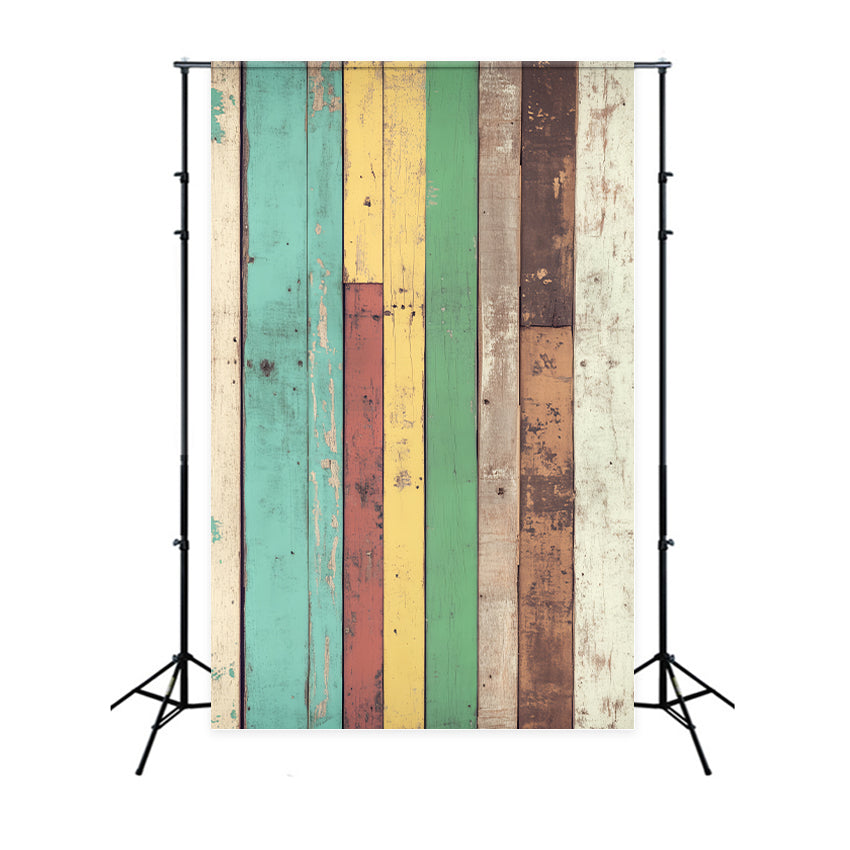 Toile de fond Bois Studio Planches Arc-en-Ciel Vieillies LXX57-291