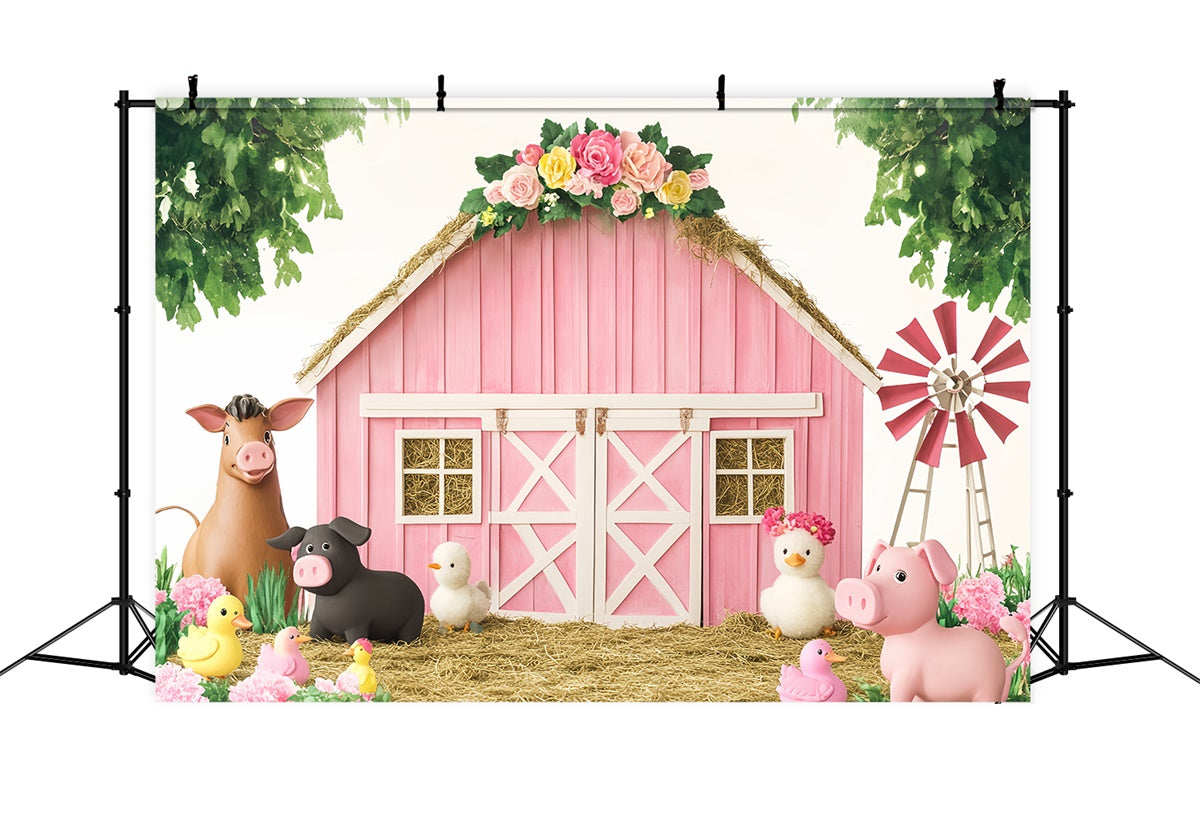 Toile de fond Grange Rose Anniversaire Ferme Amusante LXX57-374