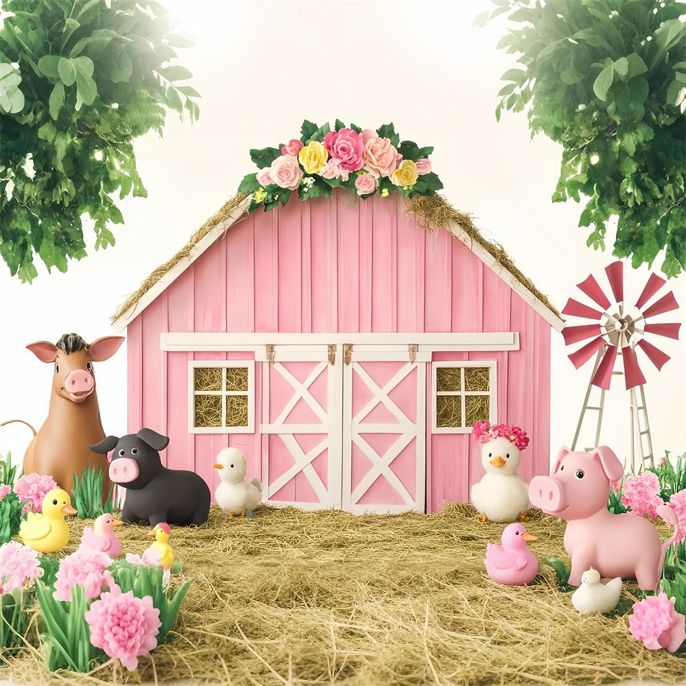 Toile de fond Grange Rose Anniversaire Ferme Amusante LXX57-374