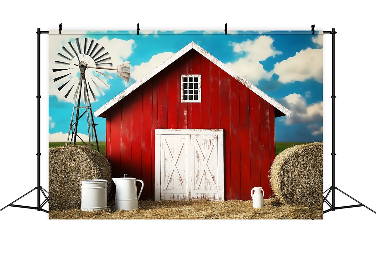 Toile de fond Grange Rouge Ferme Ciel Paille LXX57-378