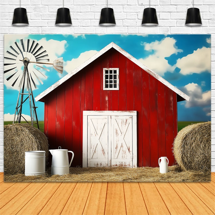 Toile de fond Grange Rouge Ferme Ciel Paille LXX57-378