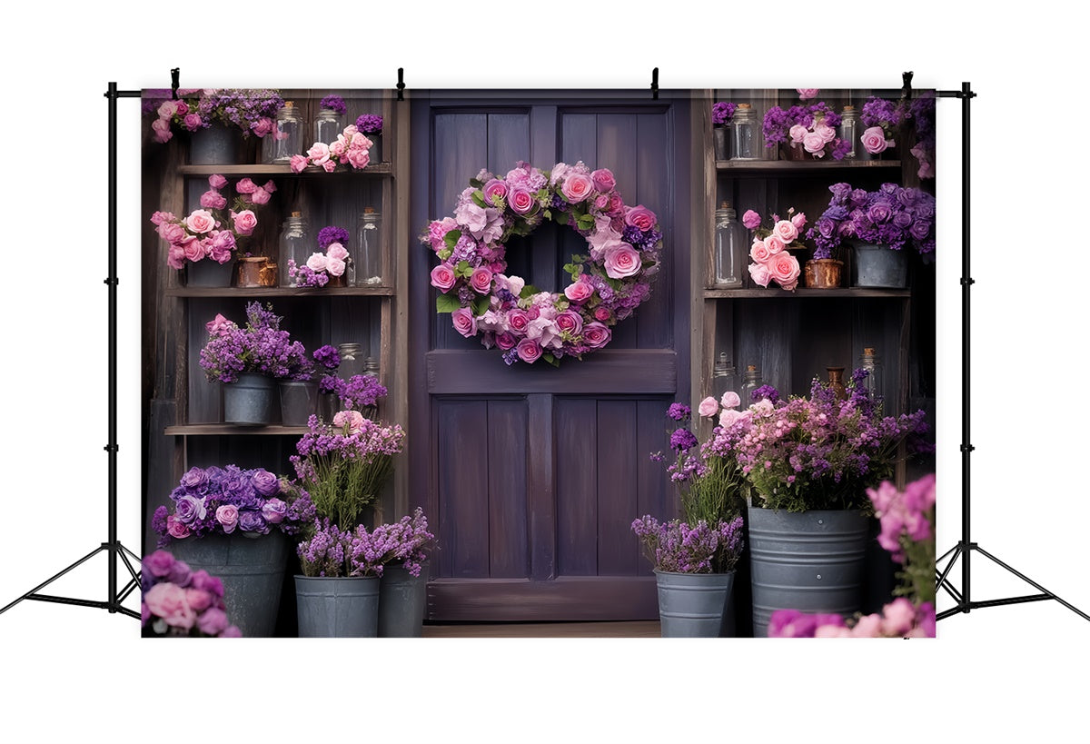 Toile de fond Porte de Grange Fleurs Épanouies Violettes LXX57-382