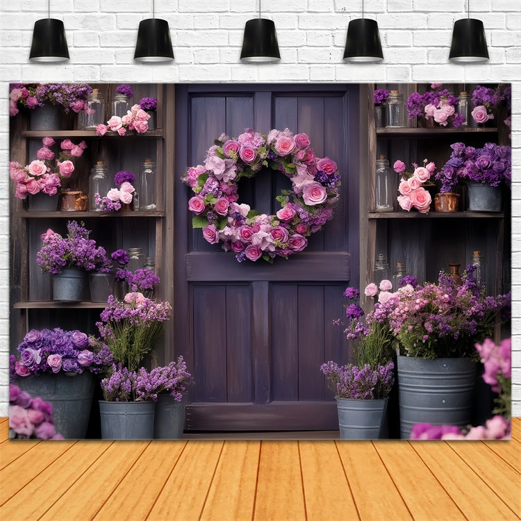 Toile de fond Porte de Grange Fleurs Épanouies Violettes LXX57-382
