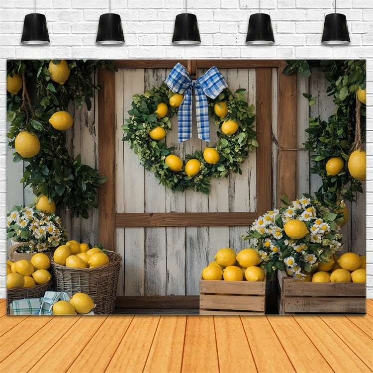Toile de fond Porte de Grange Récolte Citron Marguerites LXX57-385