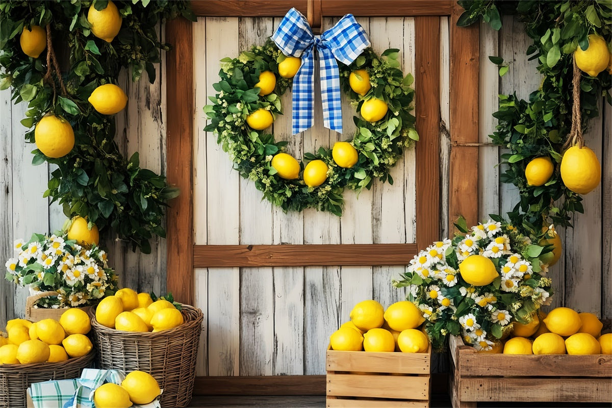 Toile de fond Porte de Grange Récolte Citron Marguerites LXX57-385
