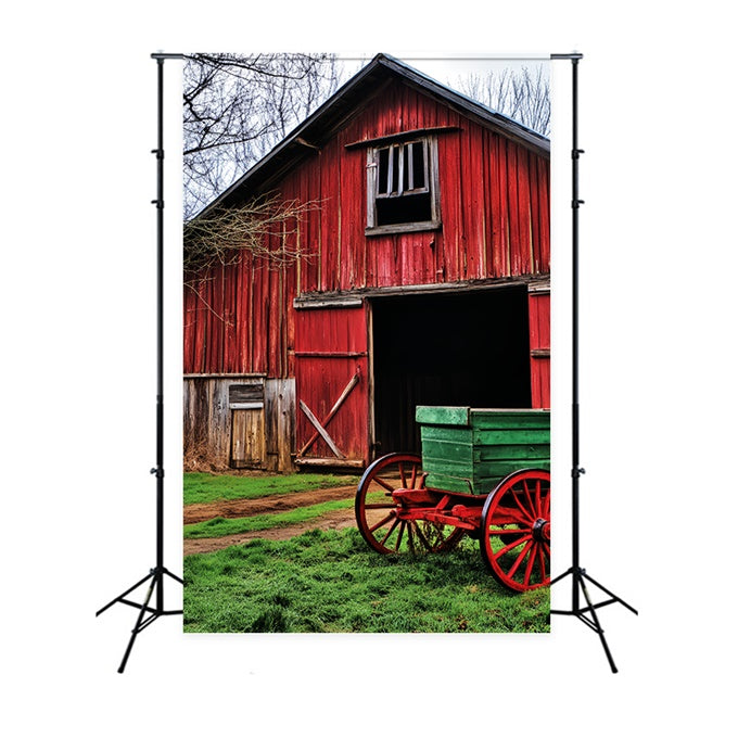 Toile de fond Grange Rustique Chemin de Campagne Charrette LXX57-393