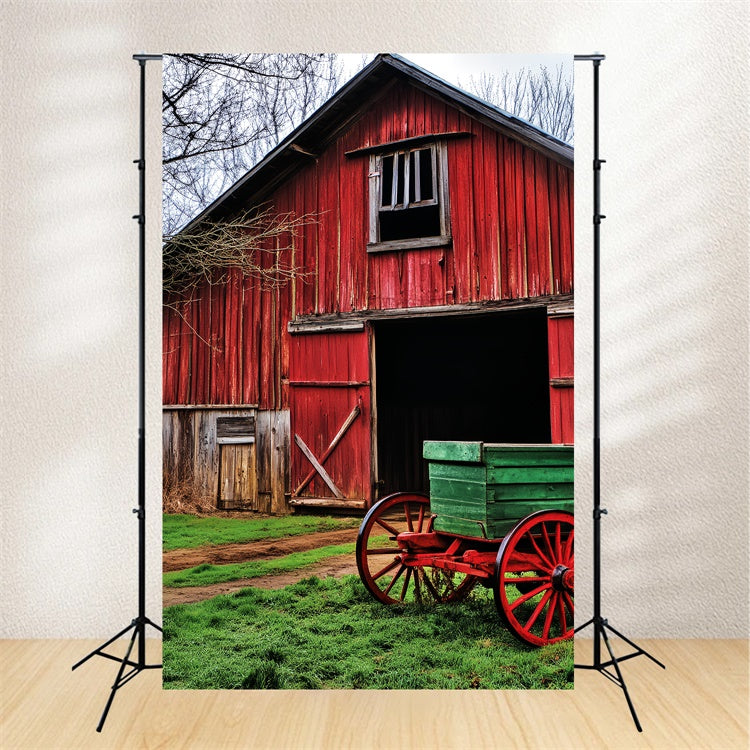 Toile de fond Grange Rustique Chemin de Campagne Charrette LXX57-393