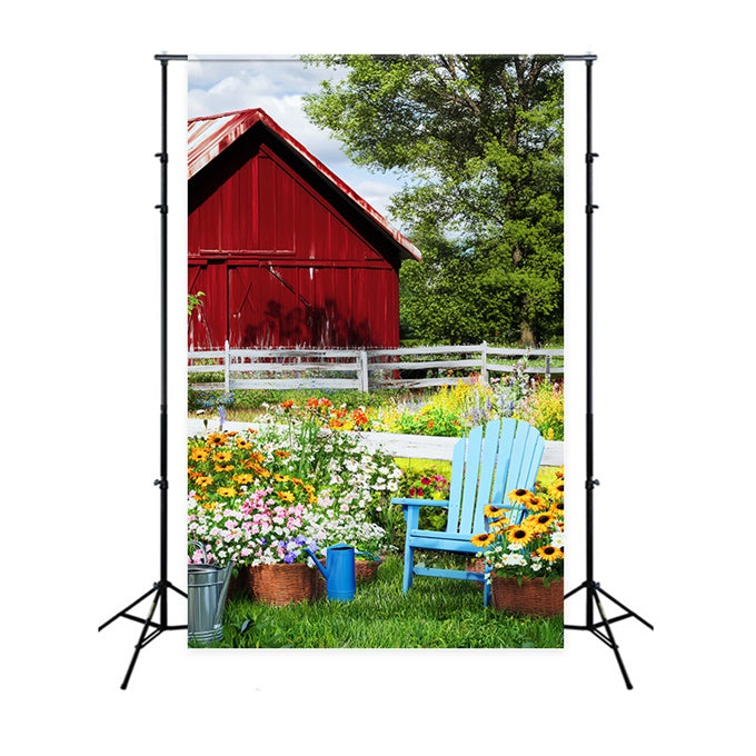 Toile de fond Grange Rouge Clôture Florale Rustique LXX57-394