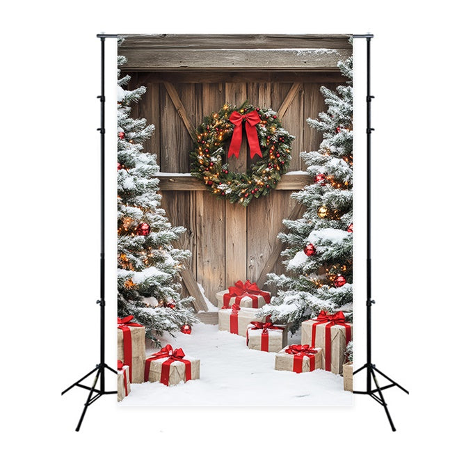 Toile de fond Porte de Grange Porche Noël Rustique LXX57-397