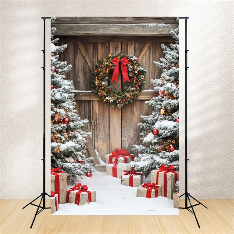 Toile de fond Porte de Grange Porche Noël Rustique LXX57-397