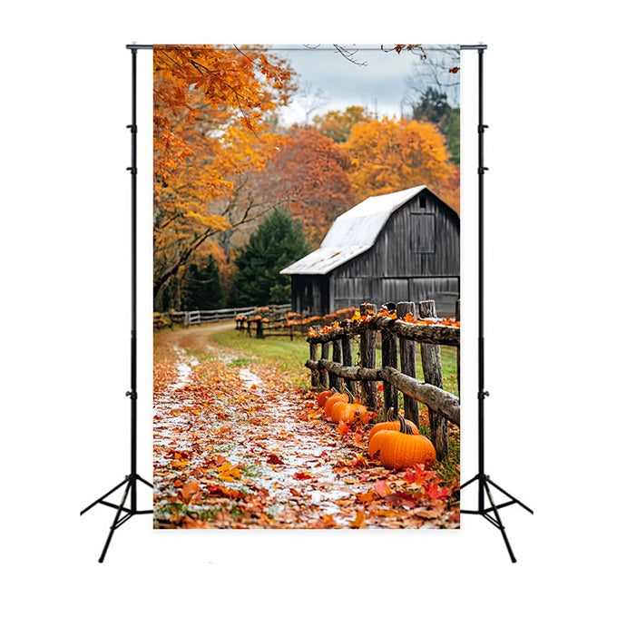 Toile de fond Grange Rustique Chemin de Citrouilles Automne LXX57-398